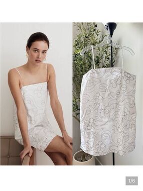 Madewell Goldie Mini Dress in 100% Linen Eyelet White 8